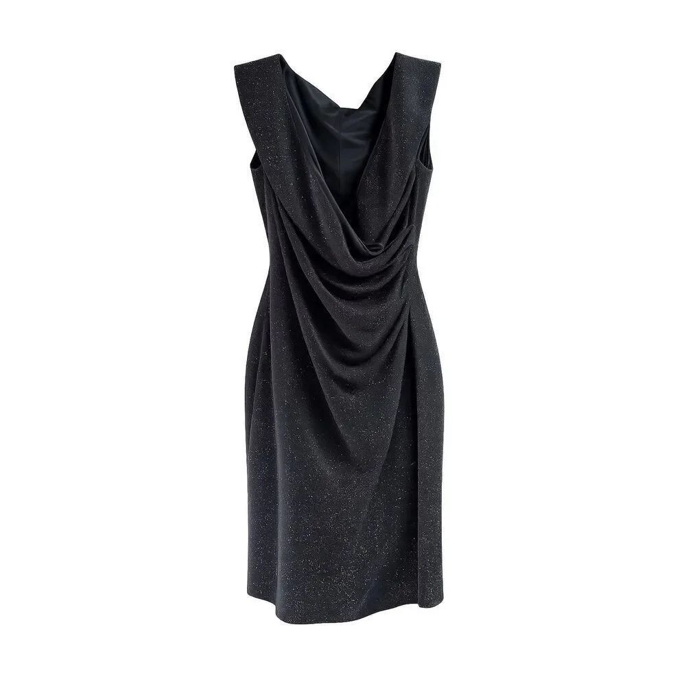 CHAPS 18W Black Sparkle Ruched Cocktail Dress Glam Goth Luxe Partycore Vibes